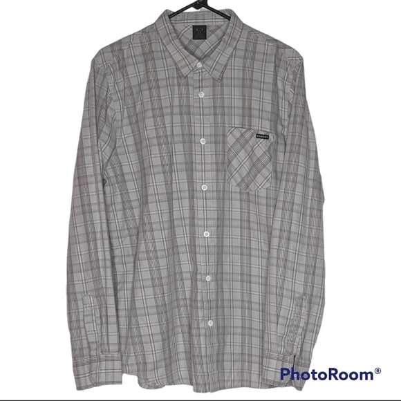 Oakley Shirt Mens Sz L Gray Button Up Long Sleeve Chest Pocket Dress Shirt - Picture 11 of 11